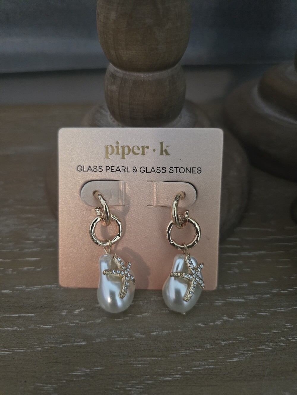 Piper K Glass Pearl Starfish Ear Rings Nwt
